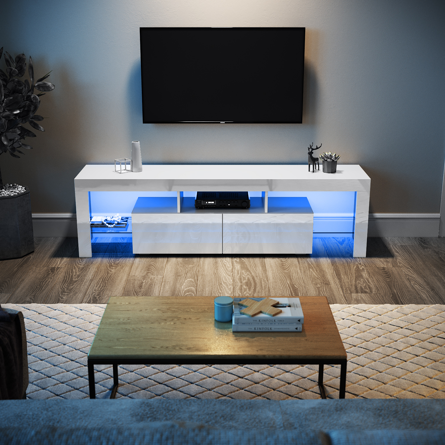ELEGANT Modern High Gloss TV Stand with LED Light Living Room Bedroom Furniture